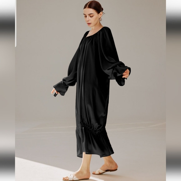 Lattelier Dresses New Maxi Gathering Dress Black Lattelier Poshmark